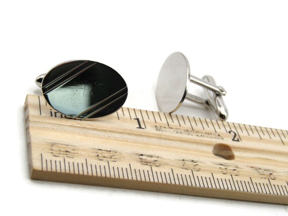 Diagonal Lines Oval Cuff Links Rectangular Men's … - image 4