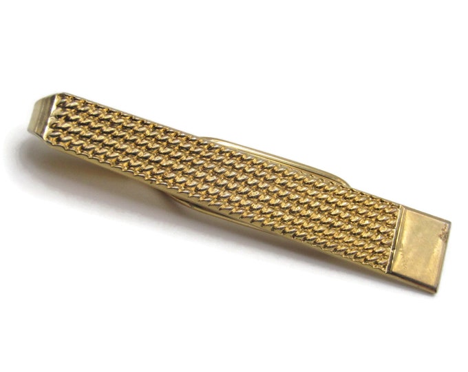 Textured Geometric Vintage Tie Clip Gold Tone Tie Bar Men's Jewelry