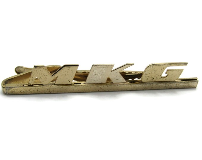 MKG Initials Letters Monogram Art Deco Style Gold Tone Tie Bar Tie Clip Men's Jewelry