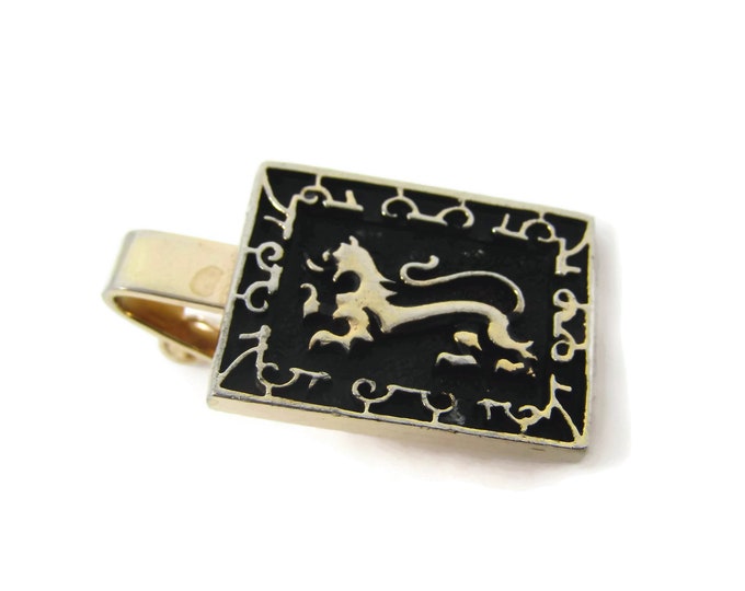 Vintage Tie Clip Tie Bar: Lion Heraldic Excellent Design Gold Tone