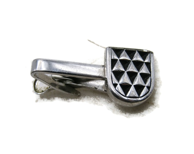 Diamond Pattern Crest Shape Tie Clip Tie Bar Men's Jewelry Silver Tone