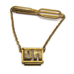 DM Initial Monogram Tie Clip Gold Tone Tie Bar Vintage Men's Jewelry