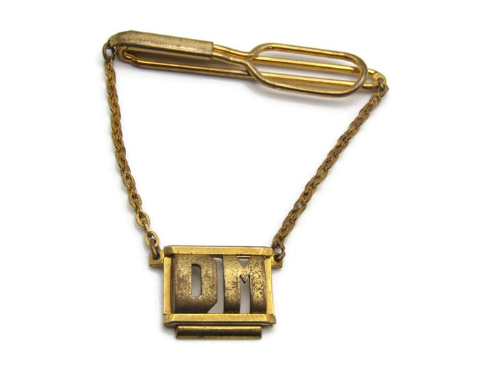 DM Initial Monogram Tie Clip Gold Tone Tie Bar Vintage Men's Jewelry