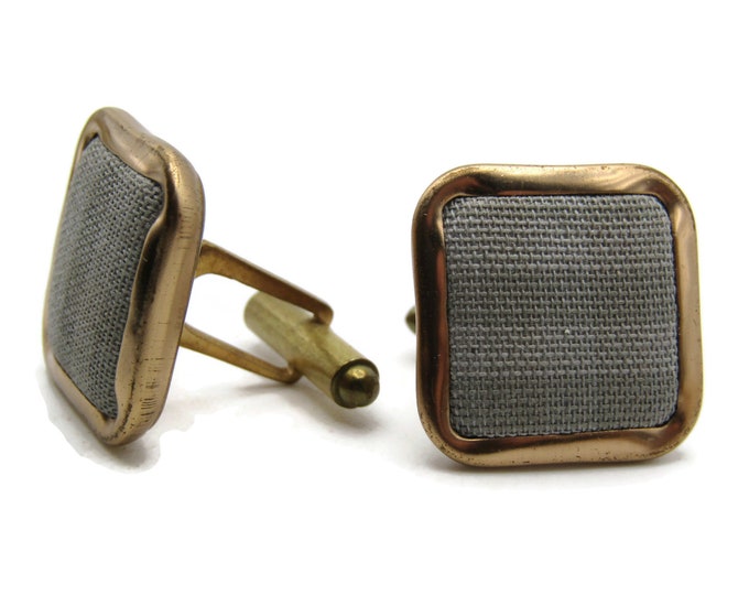 Grey Fabric Square Cuff Links Men's Jewelry Gold Tone