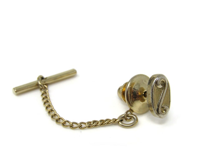 Scroll Design Tie Tack Pin Gold Tone Vintage Men's Jewelry