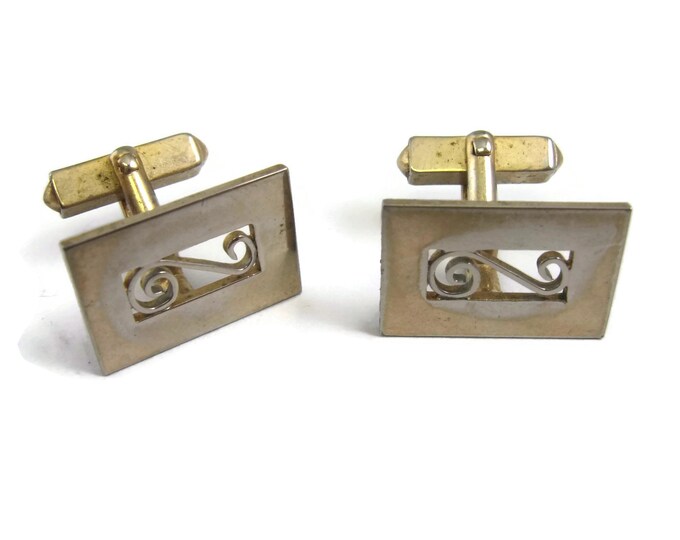 Vintage Cufflinks for Men: Swirl Fancy Center See Through Design Rectangle
