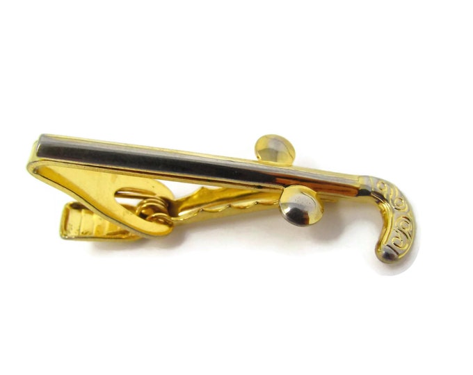 Vintage Tie Clip Tie Bar: Mallet Double Ball Design Gold Tone