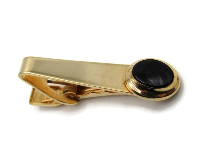 Black Stone Inlay Smooth Finish Gold Tone Tie Bar Tie Clip Men's Jewelry