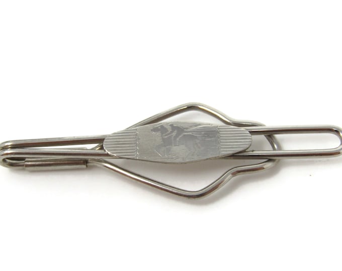 Man Riding Horse Tie Clip Bar Faded Silver Tone Vintage Men's Jewelry Nice Design