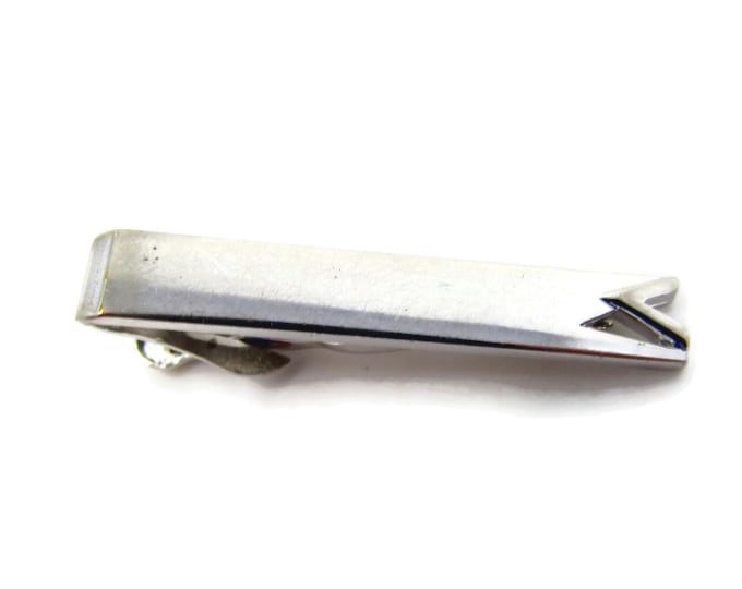 Vintage Tie Clip Tie Bar: Modernist Tip Great Design Silver Tone