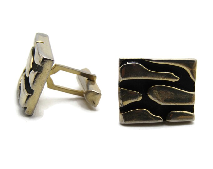 Abstract Pattern Rectangle Cuff Links Men's Jewelry Black And Gold Tone