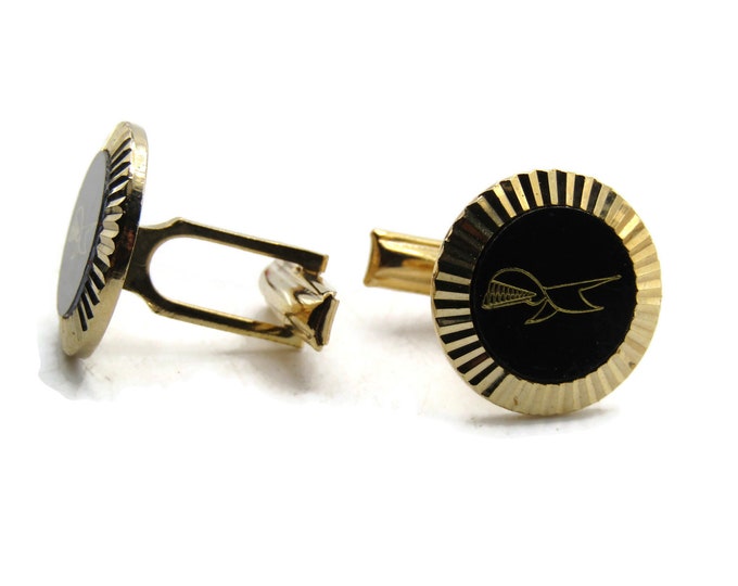 Abstract Design And Etched Textured Edging Cuff Links Men's Jewelry Gold Tone