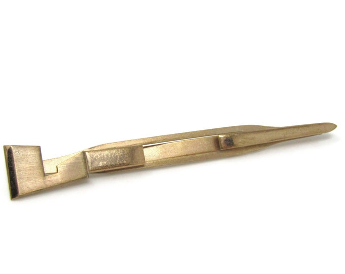 Letter L Initial Sword Style Tie Clip Bar Gold Tone Vintage Men's Jewelry Nice Design