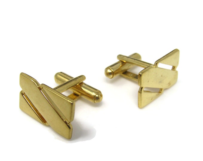 Modernist Open Diagonal Stripes Cufflinks for Men: Vintage Gold Tone - Stand Out from the Crowd with Class