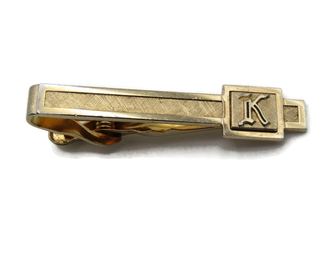 K Letter Initial Monogram Tie Bar Tie Clip Men's Jewelry Black And Gold Tone