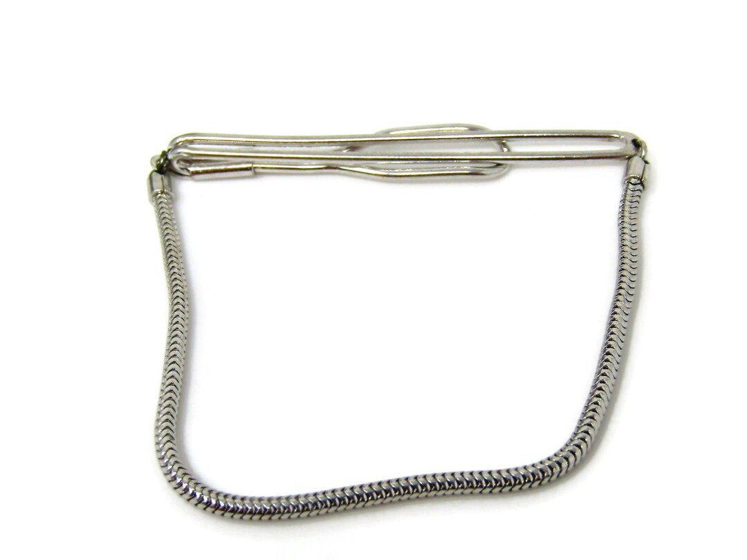 Round Chain Tie Clip Men's Vintage Tie Bar Silver Tone Design Nice