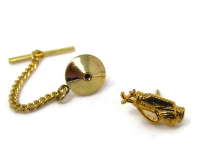 Vintage Tie Tack Tie Pin: Golf Bag Golfer Gift Gold Tone