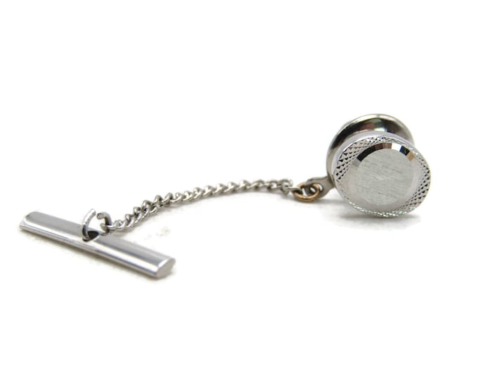 Textured Oval Tie Lapel Pin & Chain Silver Tone Men's Jewelry