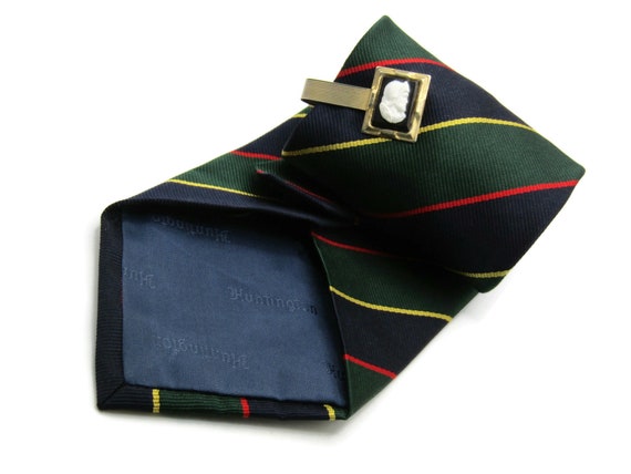 Green And Blue Diagonal Stripe Tie With White And… - image 1