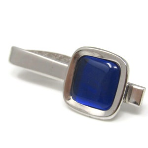 Blue Accent Tie Clip Tie Bar: Vintage Silver Tone - Stand Out from the Crowd with Class