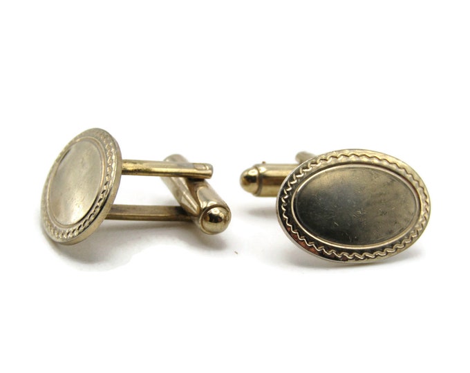 Stamped Edge Oval Cuff Links Men's Jewelry Gold Tone