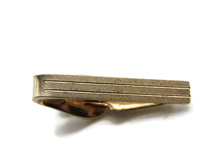 Horizontal Etched Lines Modernist Tie Clip Tie Bar Men's Jewelry Gold Tone