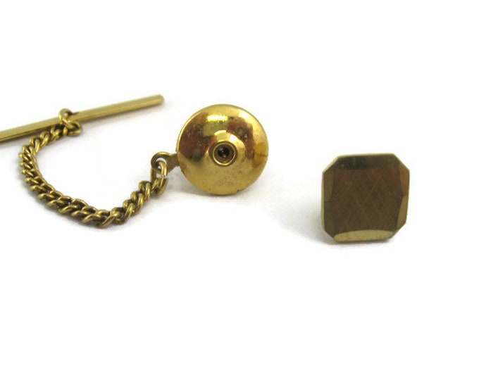 Vintage Tie Tack Tie Pin: Brush Texture Gold Tone