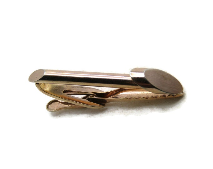 Rounded Tube And Oval Tie Clip Modernist Tie Bar Men's Jewelry Gold Tone