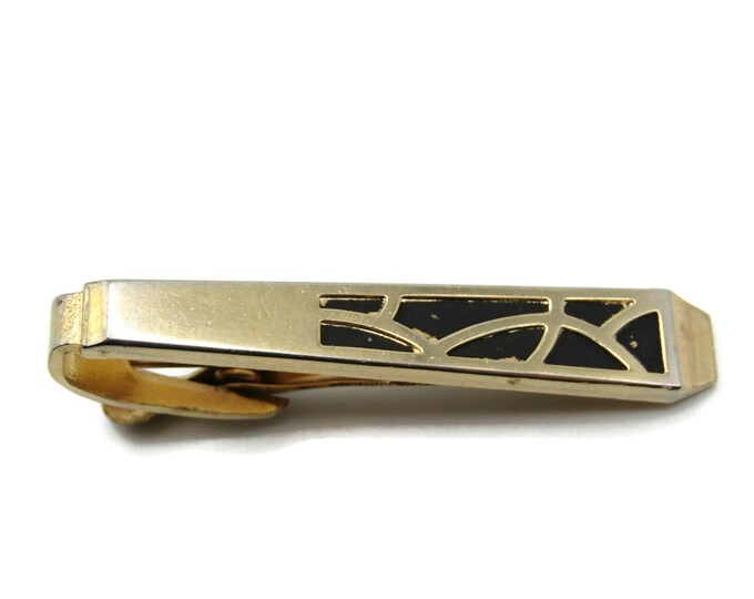 Abstract Design Black Background Smooth Finish Gold Tone Modernist Tie Clip Tie Bar Men's  Jewelry