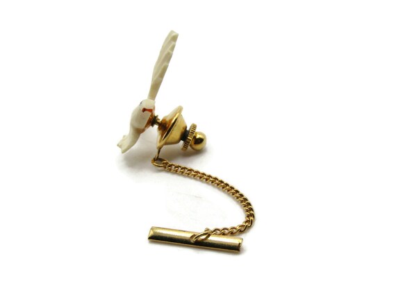White Bird Tie Pin And Chain Men's Jewelry Gold T… - image 2