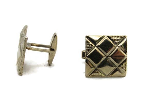 Geometric Diamond Pattern Cuff Link Gold Tone Men… - image 1