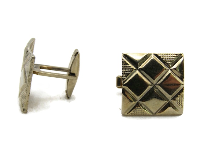 Geometric Diamond Pattern Cuff Link Gold Tone Men's Jewelry