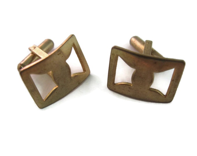 Vintage Cufflinks for Men: Gold Tone See Through Bow Tie Design