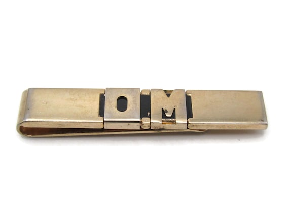 O.M. Initials Letters Monogram Gold Tone Tie Clip… - image 1