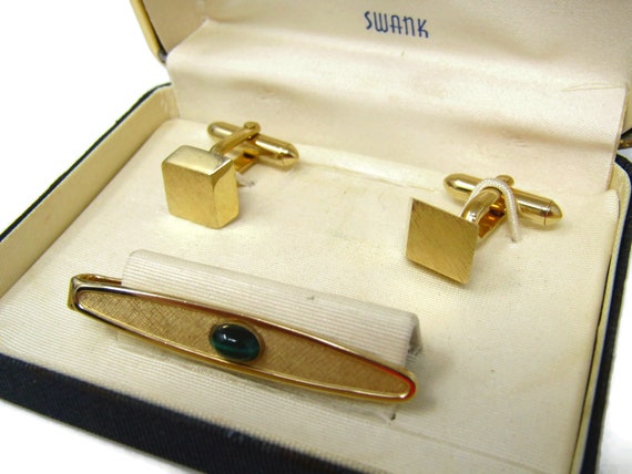 Men's Cufflink and Tie Bar Set Vintage Avant Gard… - image 5