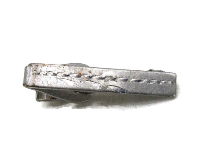 Etched Pattern Vintage Tie Bar Silver Tone Tie Clip Men's Jewelry