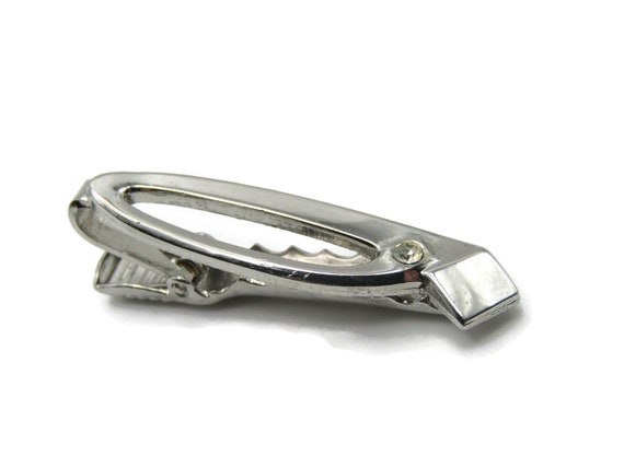 Loop Shaped Tie Bar & Rhinestone Inset Silver Ton… - image 1