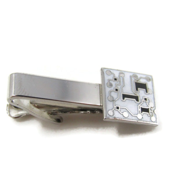 Circuit Board Art Tie Bar Clip Silver Tone Vintage Men's Jewelry Nice Design