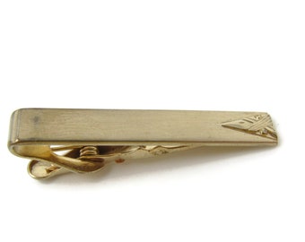 Vintage Gold Tone Tie Clip: Triangle Accent Tie Bar