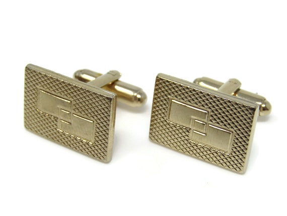 Vintage Brass Tone Cufflinks: Textured Overlappin… - image 4