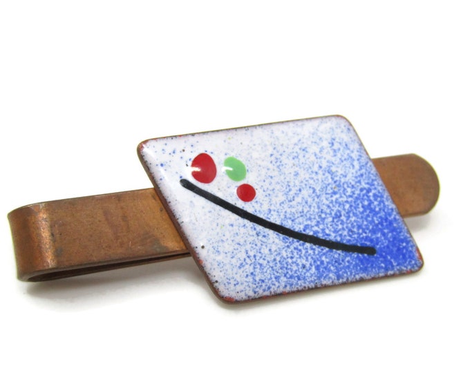 Copper Enamel Art Tie Clip Bar Copper Vintage Men's Jewelry Nice Design