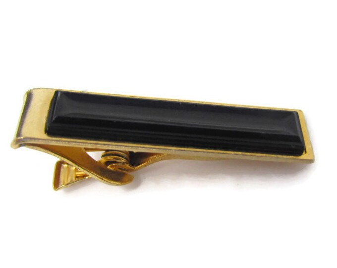 Black Center Tie Clip Vintage Tie Bar: Gold Tone