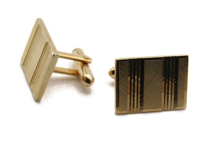 Vertical Lines Rectangle Cuff Links Men's Jewelry Gold Tone