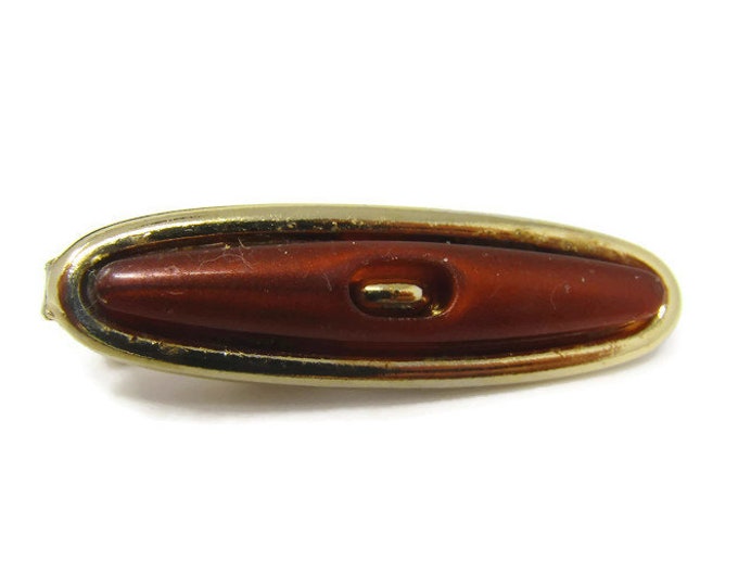 Brown Accent Tie Clip Vintage Tie Bar: Gold Tone Center