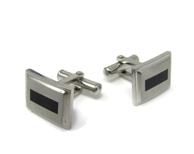 Black Center Line Men's Cufflinks: Silver Tone - Stand Out from the Crowd with Class