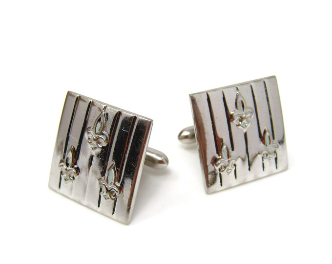 Fleur de Lis Cufflinks for Men Vintage Silver Tone Square Nice Design