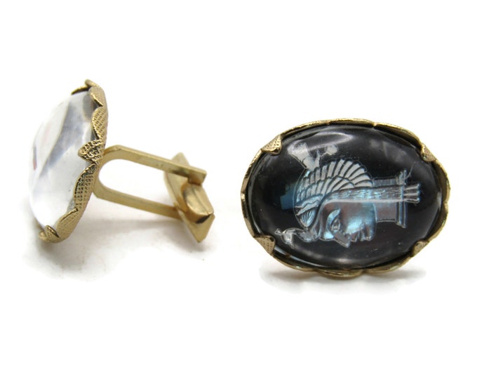 Egyptian Head Black And Silver Tone Stone Cuff Links Men's Jewelry Gold Tone