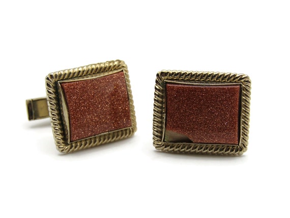 Vintage Cufflinks for Men: Brown Glitter Stone In… - image 1