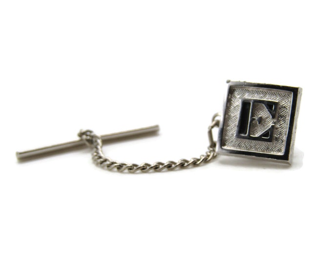 Square E Letter Initial Monogram Tie Pin Men's Jewelry Silver Tone