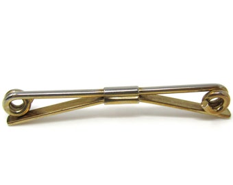 Curled Ends Tie Collar Clip Bar Vintage Gold Tone Stand Out w/ Style Fit In with Class